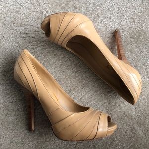 Type Z Italian leather peep toe platforms
